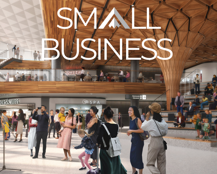 Rendering of Seattle Airport's brand new concourse featuring multiple new food and beverage and retail concessions with a focus on local coffee